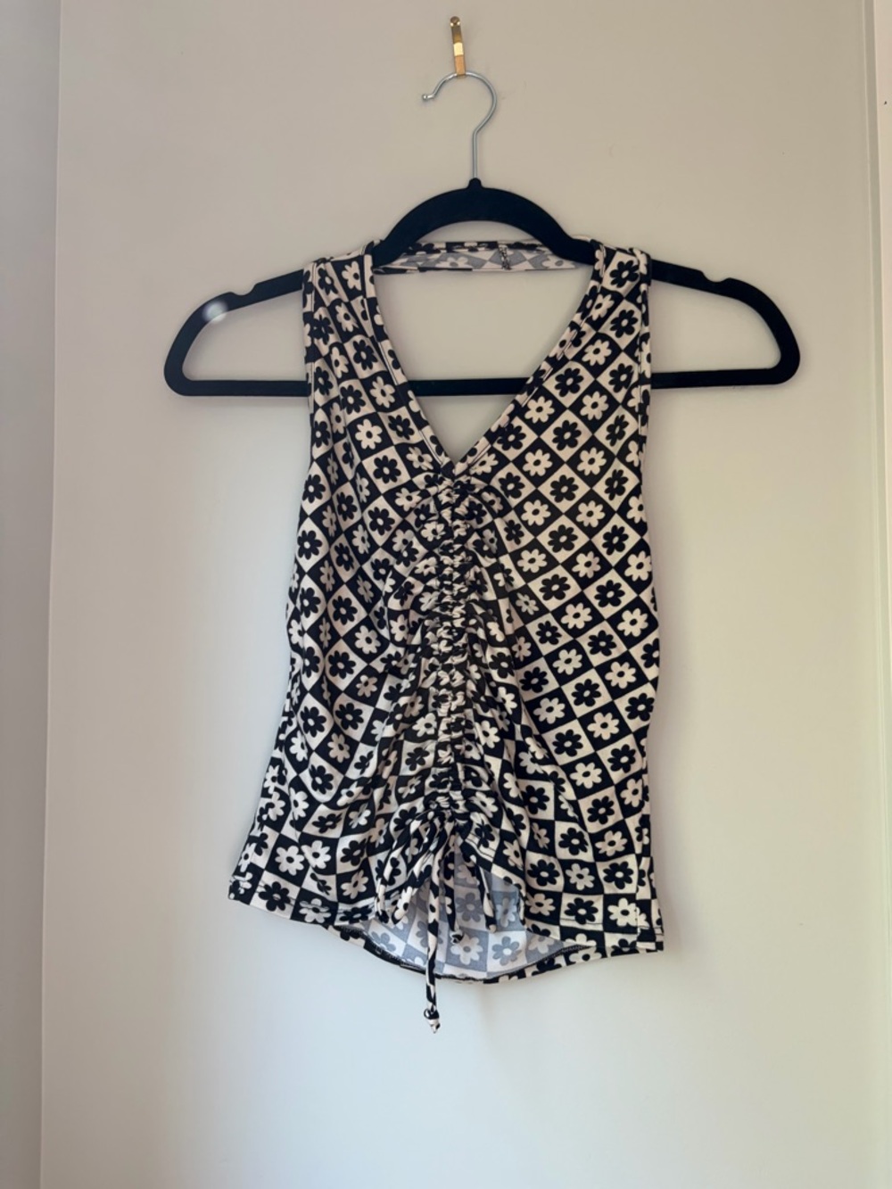 Checkered floral halter top
